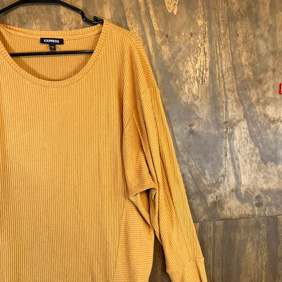 Express Womens Sweater Yellow Dolman Long Sleeve Ribbed Tunic Stretch Medium - Picture 5 of 12
